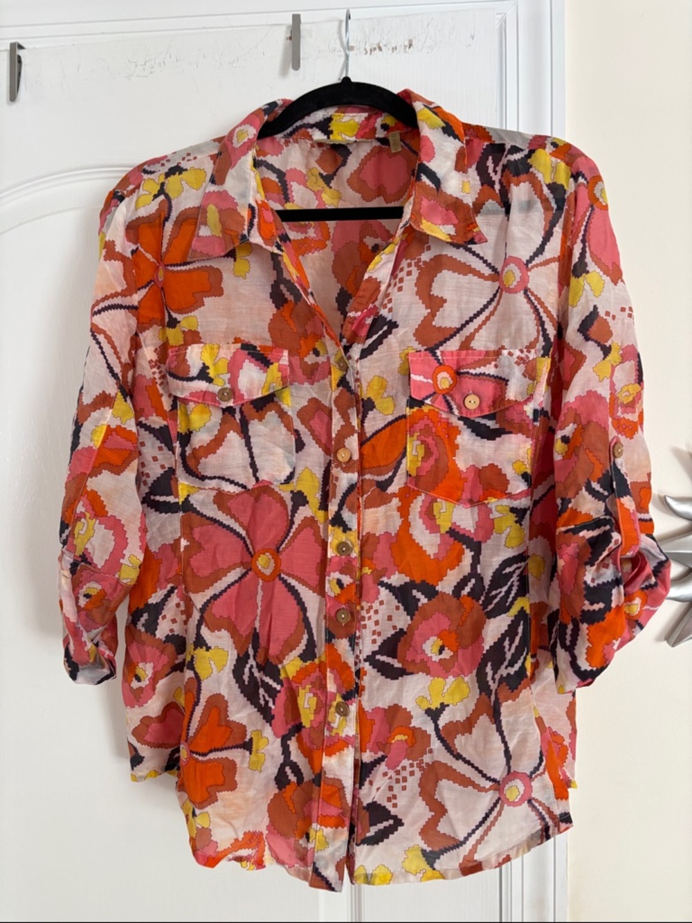 True Grit Ladies Cotton Silk Floral Blouse-XL